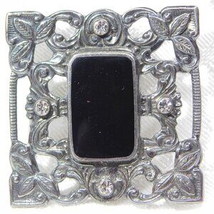 Vintage 925 Sterling Silver with Black Onyx Brooch